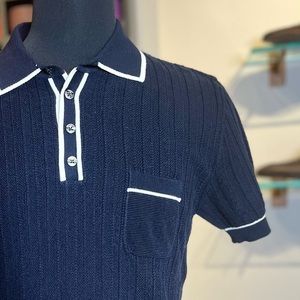 Navy Button Polo with Waistband